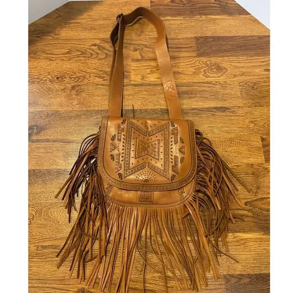 STS Ranchwear Wayfarer Selah Leather Fringe Crossbody Bag Whiskey Western Boho - Picture 4 of 16